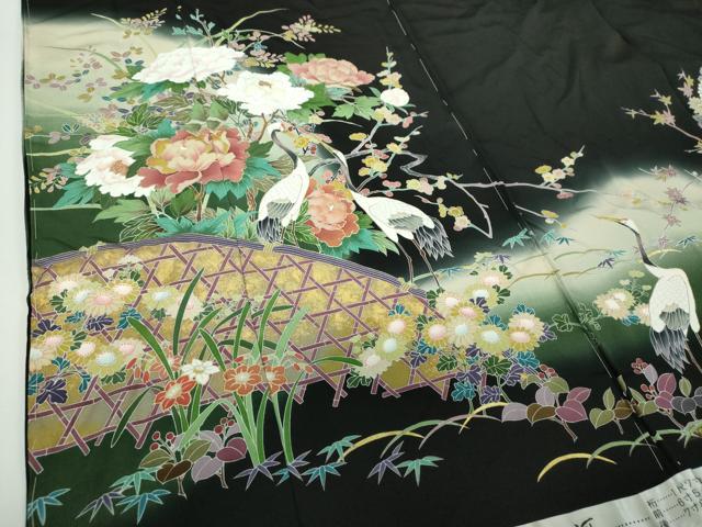 平和屋着物●豪華黒留袖 作家物 立鶴 籬吉祥花文 暈し染め 金彩 仮絵羽 正絹 逸品 未使用 DABB4412ps