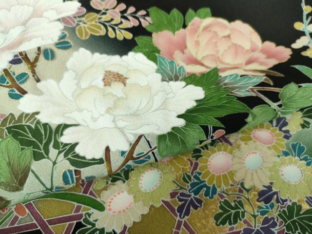 平和屋着物●豪華黒留袖 作家物 立鶴 籬吉祥花文 暈し染め 金彩 仮絵羽 正絹 逸品 未使用 DABB4412ps