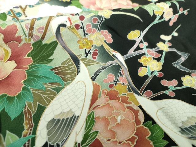 平和屋着物●豪華黒留袖 作家物 立鶴 籬吉祥花文 暈し染め 金彩 仮絵羽 正絹 逸品 未使用 DABB4412ps