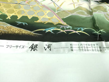 平和屋着物●豪華黒留袖 作家物 立鶴 籬吉祥花文 暈し染め 金彩 仮絵羽 正絹 逸品 未使用 DABB4412ps