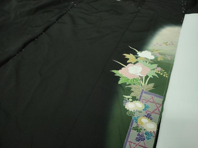 平和屋着物●豪華黒留袖 作家物 立鶴 籬吉祥花文 暈し染め 金彩 仮絵羽 正絹 逸品 未使用 DABB4412ps