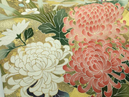 平和屋着物●染匠 久保耕 黒留袖 墨版友禅 刺繍 鴛鴦花文 金彩 仮絵羽 正絹 逸品 未使用 DABB4414ps