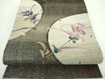 平和屋着物▽京の名門 じゅらく謹製 帝王紫 袋帯 スリーシーズン 春夏秋 すくい織 草花文 金糸 正絹 逸品 DABB4416ps