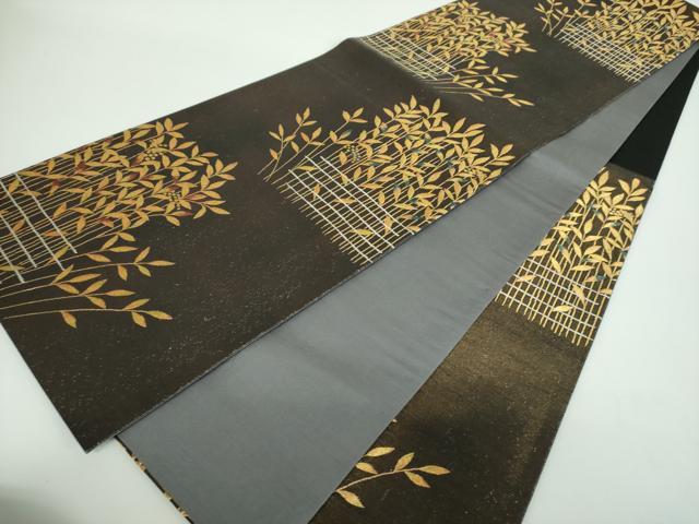 平和屋着物●染色作家 草野一騎 六通柄袋帯 南天文 金銀糸 正絹 逸品 DABB4418ps
