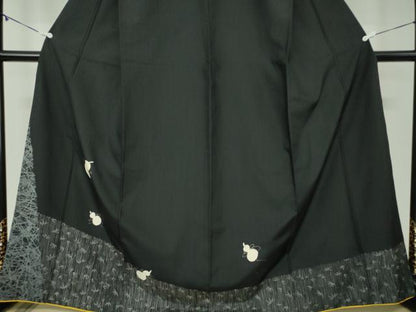 平和屋着物●訪問着 紬地 絞り 瓢箪 笹竹文 黒地 正絹 逸品 DABB4429ps