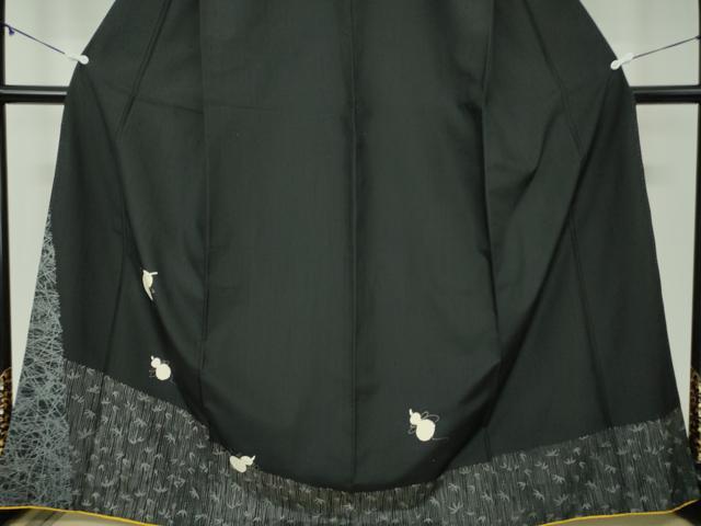平和屋着物●訪問着 紬地 絞り 瓢箪 笹竹文 黒地 正絹 逸品 DABB4429ps