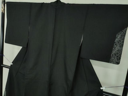 平和屋着物●訪問着 紬地 絞り 瓢箪 笹竹文 黒地 正絹 逸品 DABB4429ps