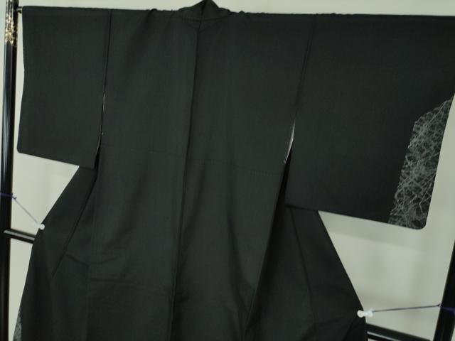 平和屋着物●訪問着 紬地 絞り 瓢箪 笹竹文 黒地 正絹 逸品 DABB4429ps
