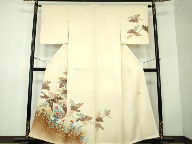 平和屋着物●訪問着 友禅 作家物 枝葉文 草花文 シルエット 正絹 逸品 DABB4440ps