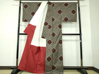 平和屋着物●本場大島紬 龍郷絣 花菱文 正絹 逸品 DABB4441ps