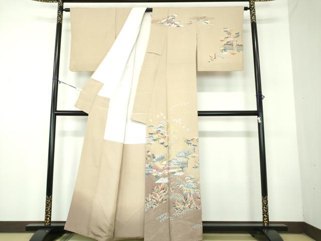 平和屋着物●訪問着 渡橋花鳥風景 暈し染め 金彩 正絹 逸品 DABB4444ps
