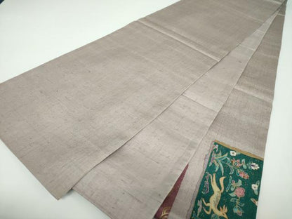 平和屋着物●中国三大刺繍 相良刺繍 太鼓柄袋帯 紬地 鳥獣更紗花文 金彩 金通し地 正絹 逸品 DABB4449ps