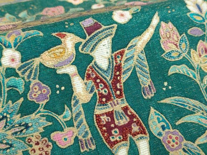 平和屋着物●中国三大刺繍 相良刺繍 太鼓柄袋帯 紬地 鳥獣更紗花文 金彩 金通し地 正絹 逸品 DABB4449ps