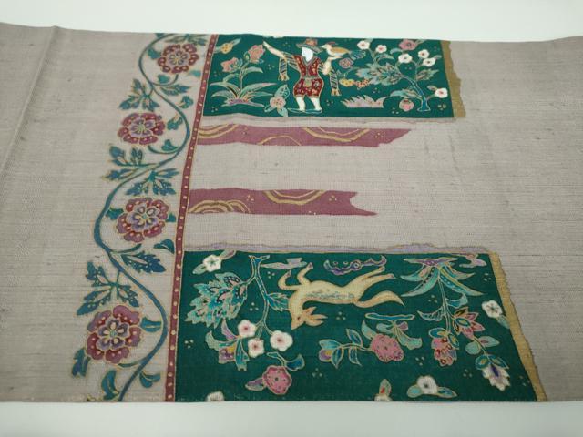 平和屋着物●中国三大刺繍 相良刺繍 太鼓柄袋帯 紬地 鳥獣更紗花文 金彩 金通し地 正絹 逸品 DABB4449ps
