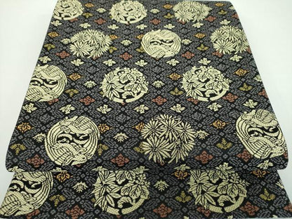 平和屋着物●六通柄袋帯 唐織 鳳凰花丸文 黒地 鈴乃屋扱い 正絹 逸品 DABB4464ps