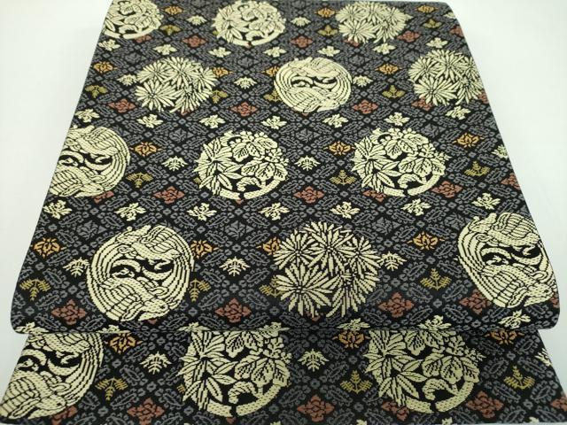 平和屋着物●六通柄袋帯 唐織 鳳凰花丸文 黒地 鈴乃屋扱い 正絹 逸品 DABB4464ps