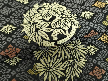 平和屋着物●六通柄袋帯 唐織 鳳凰花丸文 黒地 鈴乃屋扱い 正絹 逸品 DABB4464ps