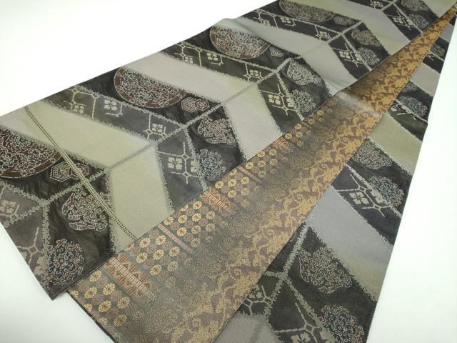 平和屋着物●京の名門・菱屋六右ェ門 両面 全通柄袋帯 幻の織 名物裂花文 金糸 正絹 逸品 未使用 DABB4467ps