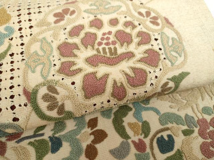 平和屋着物●極上 中国三大刺繍 スワトウ相良刺繍 汕頭相良刺繍 総刺繍 太鼓柄袋帯 紬地 正倉院花文 銀通し地 正絹 逸品 DABB4473ps