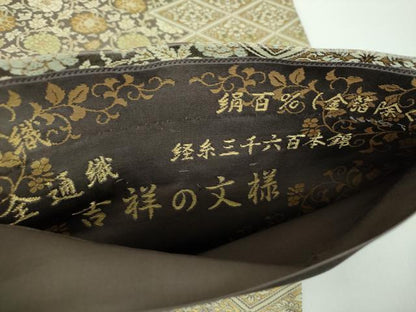 平和屋着物●全通柄袋帯 経糸三千六百本錦 吉祥の文様 金糸 正絹 逸品 DABB4488ps