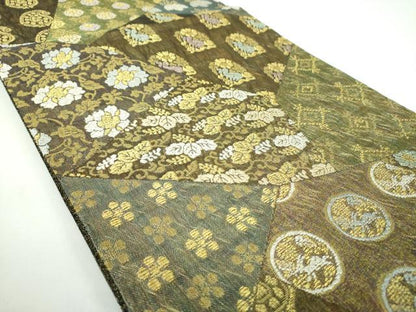 平和屋着物▽六通柄袋帯 スリーシーズン 春夏秋 櫛織り 裂取更紗文 金糸 やまと誂製 正絹 逸品 DABB4494ps
