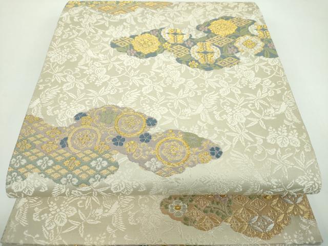平和屋着物●六通柄袋帯 唐織 雲取り花文 桐竹鳳凰 金銀糸 正絹 逸品 DABB4496ps