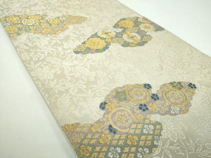 平和屋着物●六通柄袋帯 唐織 雲取り花文 桐竹鳳凰 金銀糸 正絹 逸品 DABB4496ps