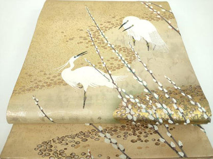 平和屋着物●西陣　とみや織物謹製　とみや帯　六通柄袋帯　早春　白鷺　金銀糸　引箔　正絹　逸品　DABB4499ps
