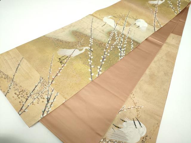 平和屋着物●西陣　とみや織物謹製　とみや帯　六通柄袋帯　早春　白鷺　金銀糸　引箔　正絹　逸品　DABB4499ps