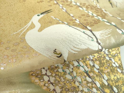 平和屋着物●西陣　とみや織物謹製　とみや帯　六通柄袋帯　早春　白鷺　金銀糸　引箔　正絹　逸品　DABB4499ps