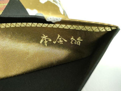 平和屋着物●螺鈿作家　藤本隆士　雲母塾　袋帯　琳派名扇集　黒地　本金箔　正絹　逸品　DABB4504ps