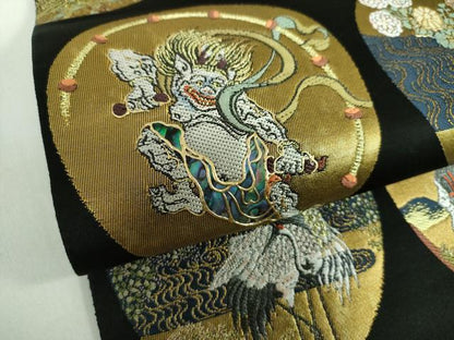 平和屋着物●螺鈿作家　藤本隆士　雲母塾　袋帯　琳派名扇集　黒地　本金箔　正絹　逸品　DABB4504ps