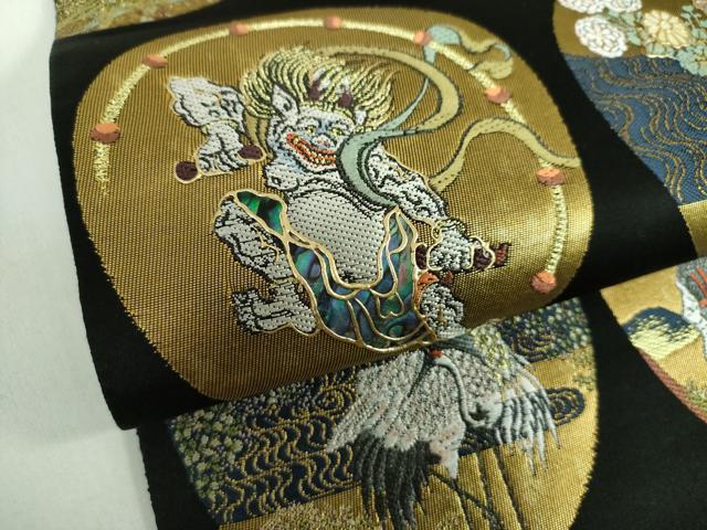 平和屋着物●螺鈿作家　藤本隆士　雲母塾　袋帯　琳派名扇集　黒地　本金箔　正絹　逸品　DABB4504ps