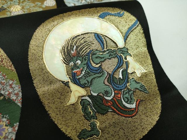 平和屋着物●螺鈿作家　藤本隆士　雲母塾　袋帯　琳派名扇集　黒地　本金箔　正絹　逸品　DABB4504ps