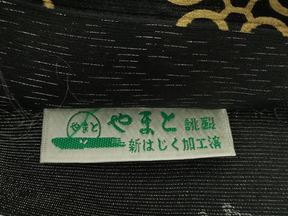 平和屋着物●善之助 着物ブランド 一期一会 両面 全通柄袋帯 名物裂 花兎 黒地 金彩 正絹 逸品 DABB4505ps