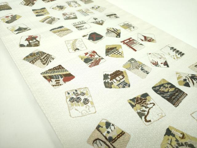 平和屋着物●六通柄袋帯 唐織 西陣千二百織 日本風景 金糸 正絹 逸品 DABB4507ps