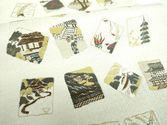 平和屋着物●六通柄袋帯 唐織 西陣千二百織 日本風景 金糸 正絹 逸品 DABB4507ps