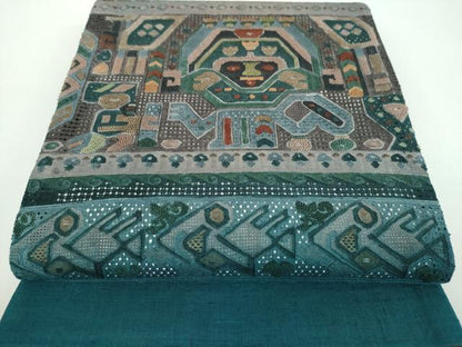 平和屋着物●中国三大刺繍 スワトウ相良刺繍 汕頭相良刺繍 総刺繍 太鼓柄袋帯 紬地 絽刺し コプト文様 正絹 逸品 DABB4509ps