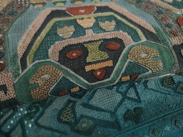 平和屋着物●中国三大刺繍 スワトウ相良刺繍 汕頭相良刺繍 総刺繍 太鼓柄袋帯 紬地 絽刺し コプト文様 正絹 逸品 DABB4509ps