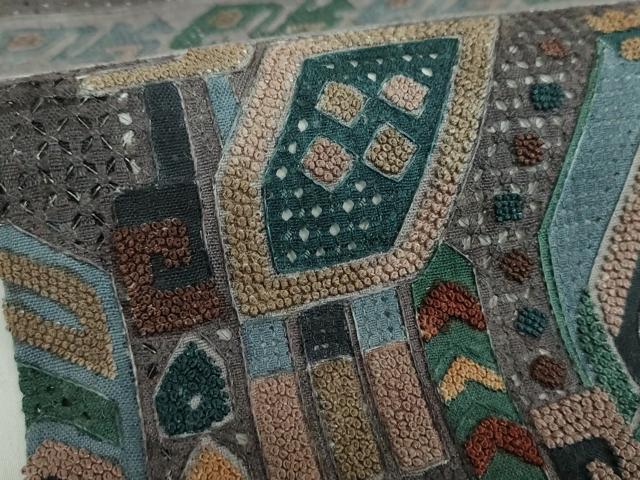 平和屋着物●中国三大刺繍 スワトウ相良刺繍 汕頭相良刺繍 総刺繍 太鼓柄袋帯 紬地 絽刺し コプト文様 正絹 逸品 DABB4509ps