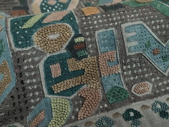 平和屋着物●中国三大刺繍 スワトウ相良刺繍 汕頭相良刺繍 総刺繍 太鼓柄袋帯 紬地 絽刺し コプト文様 正絹 逸品 DABB4509ps