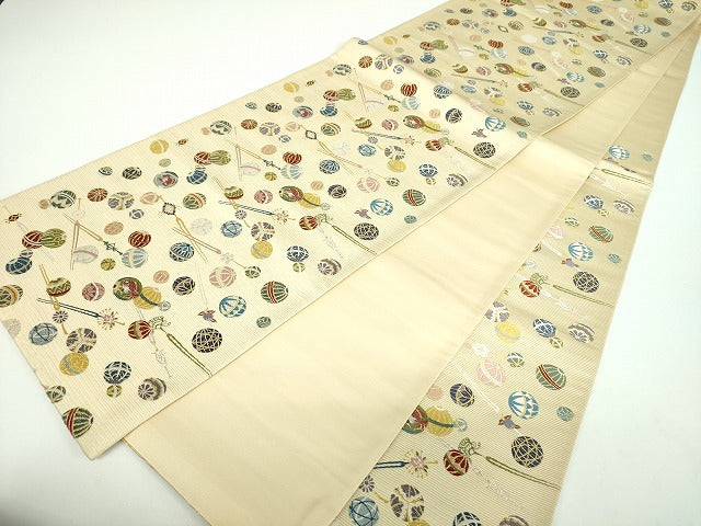 平和屋着物●西陣の老舗　1782年創業　山下織物　六通柄袋帯　唐織　毬とかんざし　金銀糸　正絹　逸品　未使用　DABB4511ps