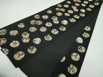 平和屋着物●西陣の老舗　1782年創業　山下織物　六通柄袋帯　唐織　吉祥花丸文　黒地　金糸　正絹　逸品　未使用　DABB4512ps