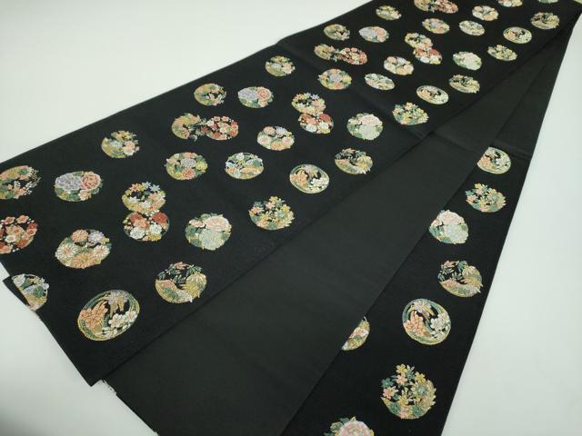 平和屋着物●西陣の老舗　1782年創業　山下織物　六通柄袋帯　唐織　吉祥花丸文　黒地　金糸　正絹　逸品　未使用　DABB4512ps