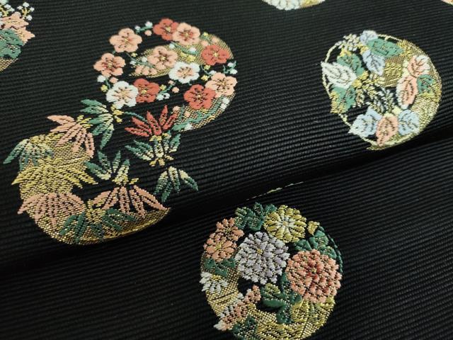 平和屋着物●西陣の老舗　1782年創業　山下織物　六通柄袋帯　唐織　吉祥花丸文　黒地　金糸　正絹　逸品　未使用　DABB4512ps