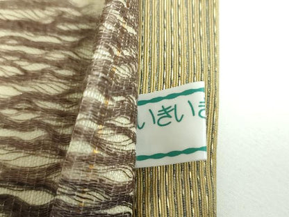 平和屋着物▽両面 全通柄袋帯 スリーシーズン 春夏秋 すくい織 変わり間道 金糸 正絹 逸品 DABB4519ps