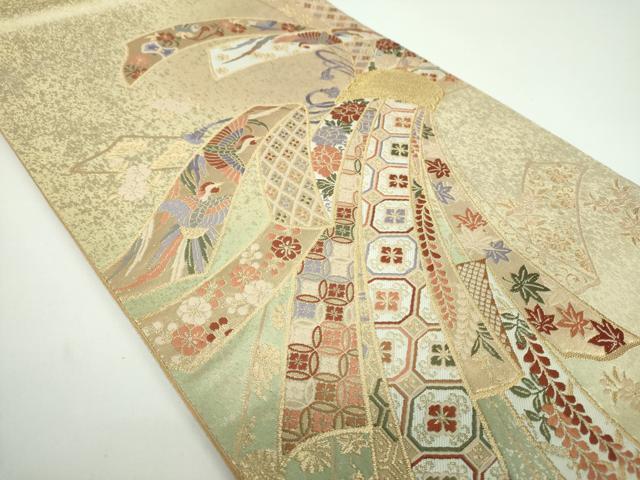 平和屋着物●世界的友禅作家 千地泰弘 六通柄袋帯 唐織 千地天女 束ね熨斗宝尽くし飛鶴花文 金糸 引箔 正絹 逸品 DABB4520ps
