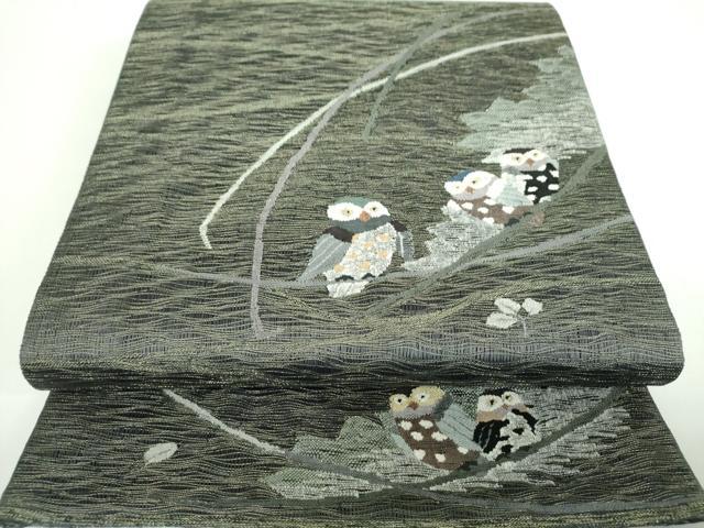 平和屋着物▽太鼓柄袋帯 スリーシーズン 春夏秋 すくい織 梟 金糸 正絹 逸品 DABB4532ps