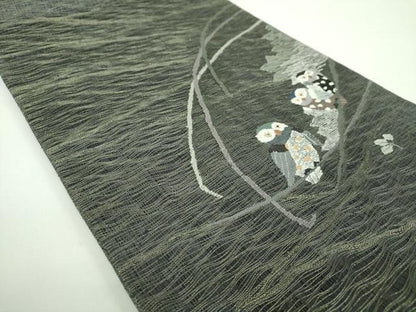 平和屋着物▽太鼓柄袋帯 スリーシーズン 春夏秋 すくい織 梟 金糸 正絹 逸品 DABB4532ps