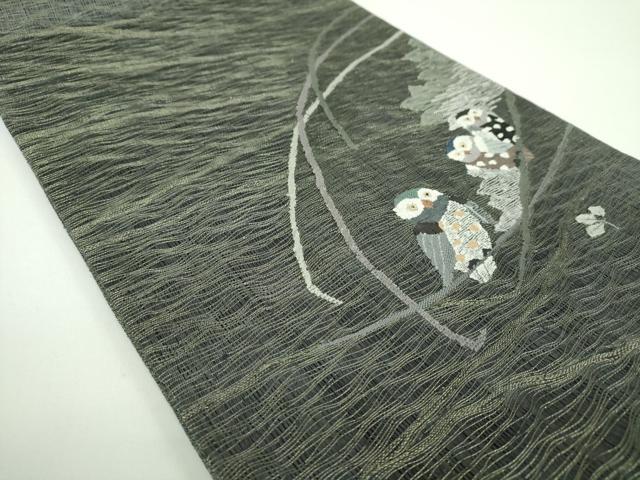 平和屋着物▽太鼓柄袋帯 スリーシーズン 春夏秋 すくい織 梟 金糸 正絹 逸品 DABB4532ps